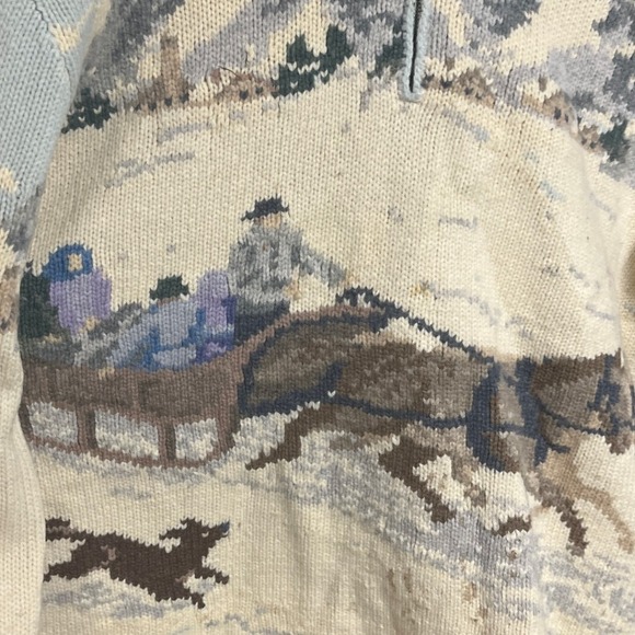 Ralph Lauren Womens L 100% Lambswool Fair Isle Snow Scene Horses 1/4 Zip Sweater - Picture 6 of 9